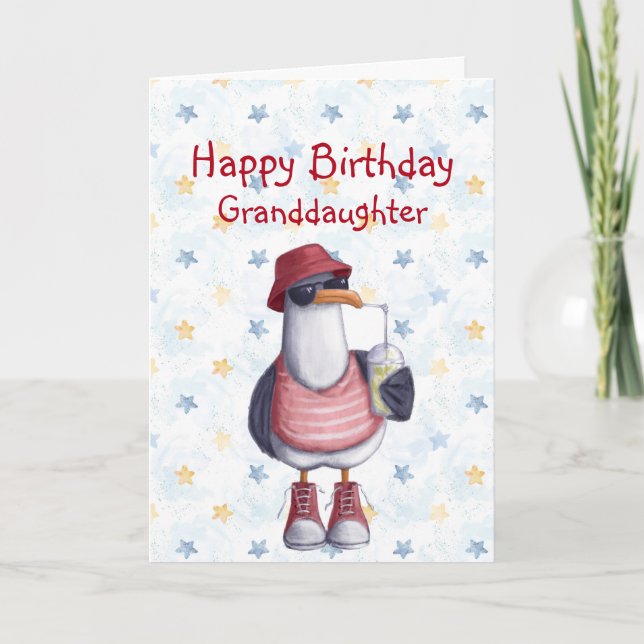 Birthday Granddaughter Fun Cool Seagull Bird  Card (Front)