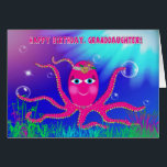 Birthday,  Granddaughter, Humourous, Sassy Octopus<br><div class="desc">Fun greeting with sassy and fancy female Octopus in the sea loaded down with lots of sparkle.  See same and similar image on other products.</div>
