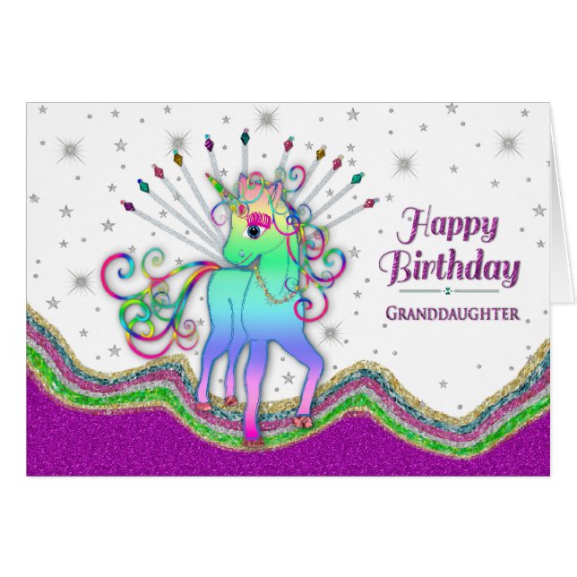 Birthday, Granddaughter, Unicorns and Rainbows (Front Horizontal)