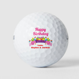 Birthday Grandma Golfer Cute Hearts Add Name Golf Balls
