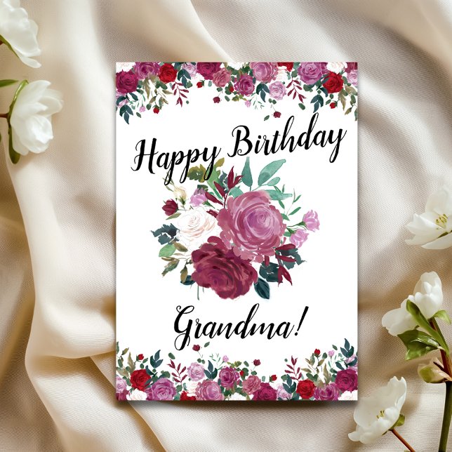 Birthday Grandmother Watercolor Red Roses Card (Creator Uploaded)