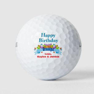 Birthday Grandpa Golfer Cute Hearts Add Name Golf Balls