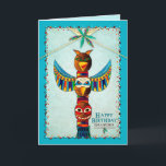Birthday, Grandson, American Indian Totem Pole, Card<br><div class="desc">Fun kid's greeting with beautiful tepee and bright vivid colors in feathers.  See same and/or similar image in Indian Collections under My Colections</div>
