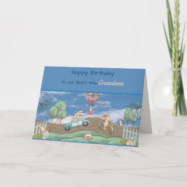 Birthday, Grandson, Busy & Funny Little Rabbits Card (Front)