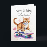 Birthday Grandson Fun Cute Cat on Skateboard Card<br><div class="desc">Birthday Grandson Fun Cute Cat on Skateboard</div>