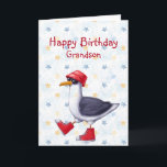 Birthday Grandson Fun Cute Seagull Bird  Card<br><div class="desc">Happy Birthday Grandson or customise Cute Seagull red boots and hat Animal Humour Funny</div>