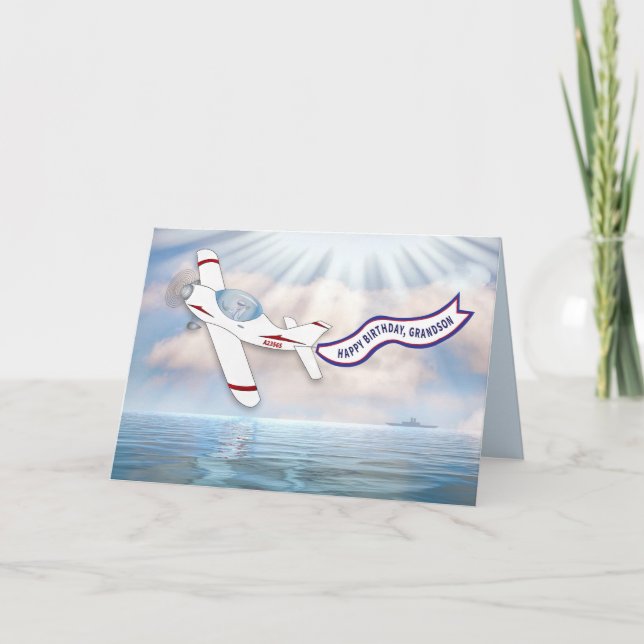 Birthday Grandson Pilot Flying Plane Over Water Ca Card (Front)