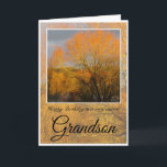 Birthday Grandson,  Sunkissed Winter Trees. Card<br><div class="desc">Happy Birthday Special Grandson,  with trees in Winter around a lake reflecting against orange sunlight.
Text says: (Outside)Happy Birthday to a very special Grandson(Inside) You deserve every happiness today.</div>