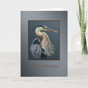 Birthday, Great Blue Heron Bird in Silver and Grey Card