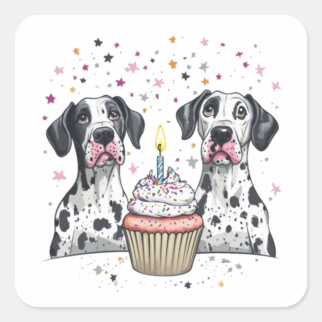 Birthday Great Dane Dogs Cupcake Square Sticker (Front)