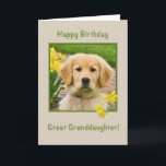 Birthday, Great Granddaughter, Golden Retriever Card<br><div class="desc">Nothing says "love" more than the big brown eyes of a Golden Retriever pup.  Add a few yellow daffodils and you have a way to wish someone a happy birthday.  Feel free to change the inside verses to suit your needs.</div>