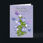 Birthday, Great Grandmother, Butterflies, Flowers Card<br><div class="desc">Customise this birthday greeting card for a great grandmother by using the provided text templates on the cover and inside to change or delete the wording. Four colourful butterflies in hues of blue, purple, and pink, hover around a bouquet of purple and white bell shaped flowers. The background is a...</div>