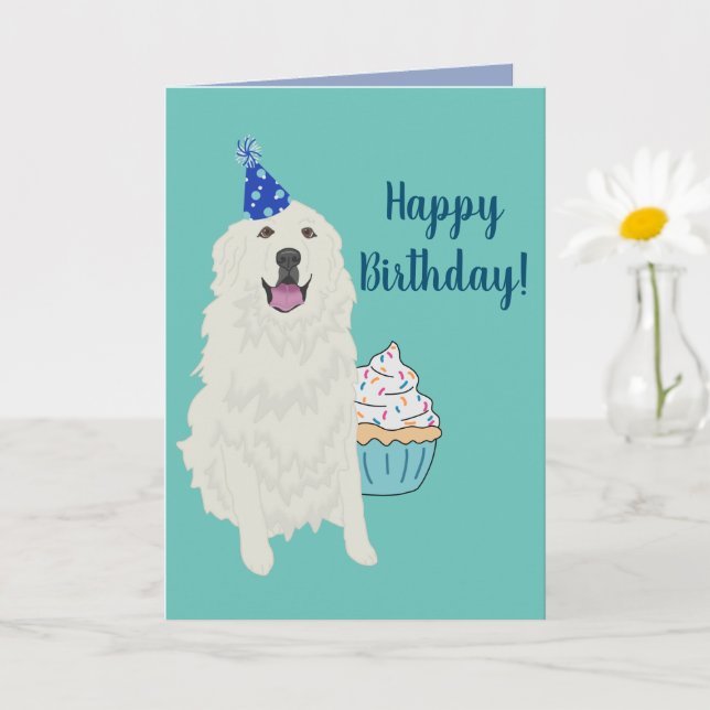 Birthday Great Pyrenees Mountain Dog Card (Small Plant)