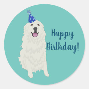Birthday Great Pyrenees Mountain Dog Classic Round Sticker