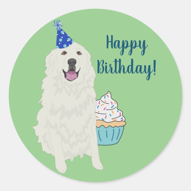 Birthday Great Pyrenees Mountain Dog Classic Round Sticker (Front)