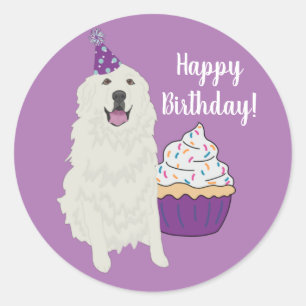 Birthday Great Pyrenees Mountain Dog Classic Round Sticker