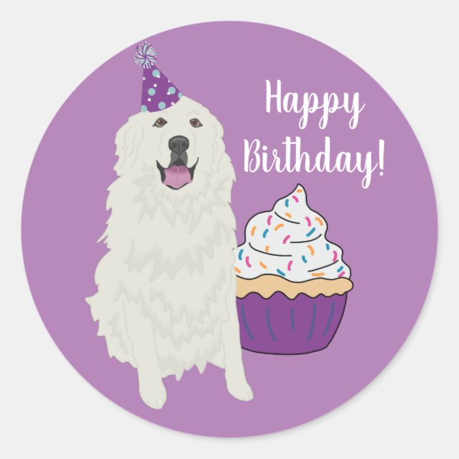 Birthday Great Pyrenees Mountain Dog Classic Round Sticker (Front)