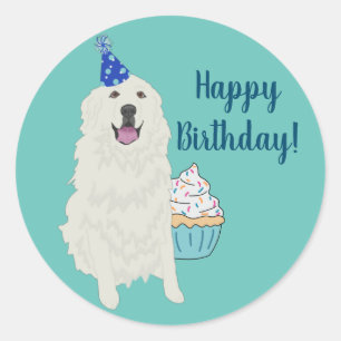 Birthday Great Pyrenees Mountain Dog Classic Round Sticker