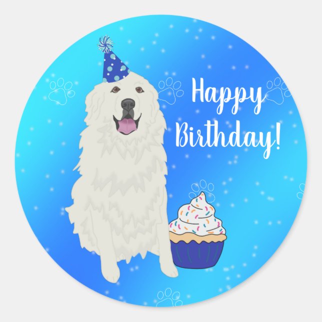 Birthday Great Pyrenees Mountain Dog Classic Round Sticker (Front)