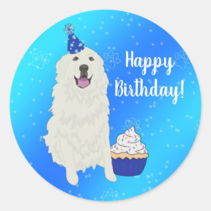 Birthday Great Pyrenees Mountain Dog Classic Round Sticker