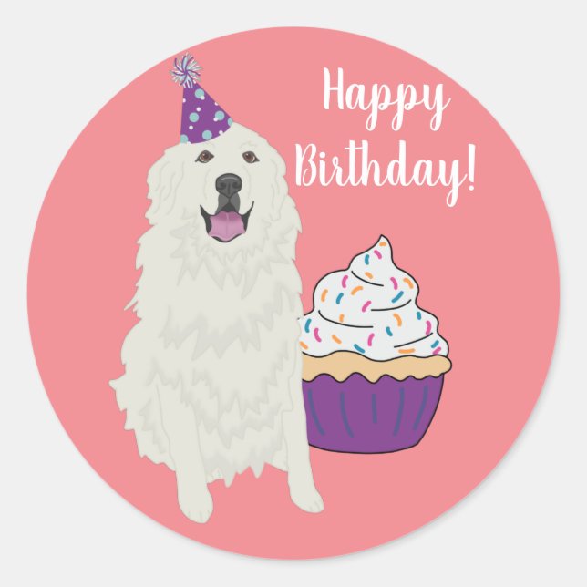 Birthday Great Pyrenees Mountain Dog Classic Round Sticker (Front)