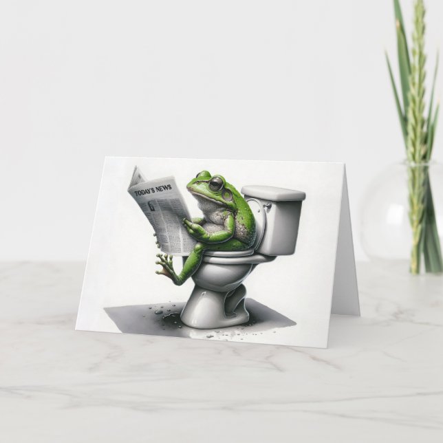 Birthday Green Frog Reading a Newspaper Card (Front)