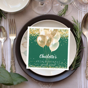 Birthday green gold balloons confetti napkin