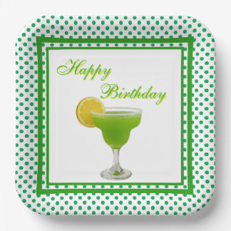 Birthday Green Margarita Paper Plate