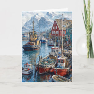 Birthday Greenland Harbour with Fishing Vessels Card