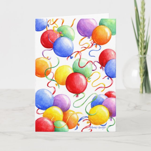 Birthday Greeting Card Colourful Balloons (Front)