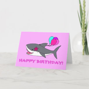 Birthday greeting card with cute shark