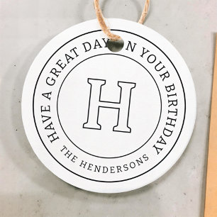 Birthday Greeting Chic Modern Family Monogram Favour Tags