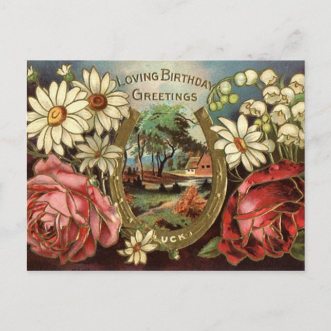 Birthday Greeting With Roses Postcard (Front)