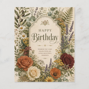 Birthday Greeting with Wildflowers ,Olive Branches Flyer