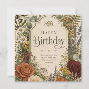 Birthday Greeting with Wildflowers ,Olive Branches Save The Date