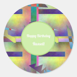 Birthday Greetings Abstract Pattern Stencil Art Classic Round Sticker