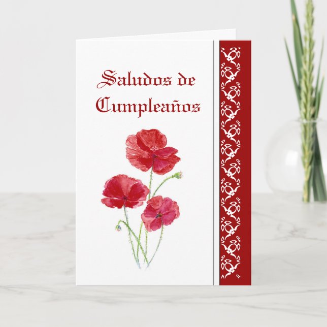 Birthday Greetings Red PoppiesGarden Flowers Card (Front)