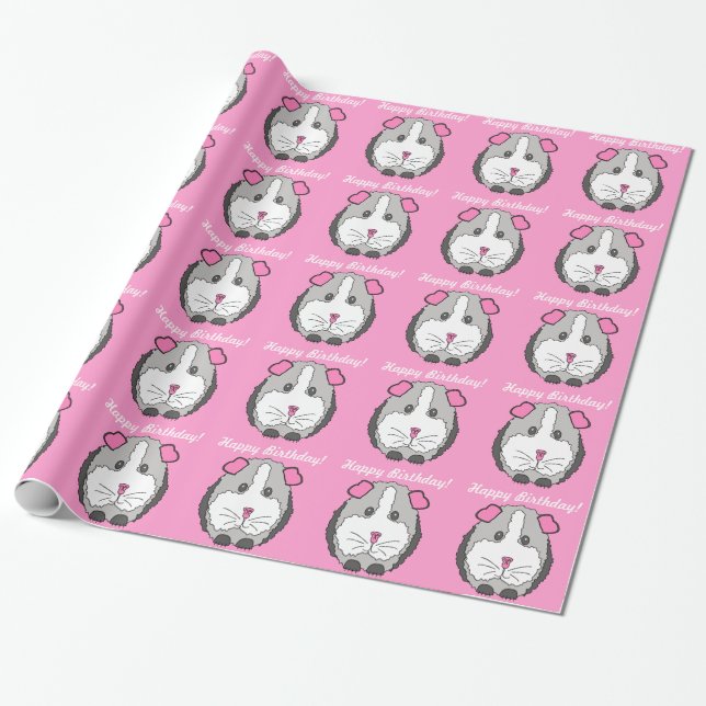 Birthday Guinea Pig Wrapping Paper (Unrolled)