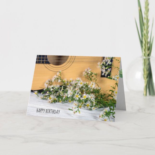 Birthday guitar with aster wildflowers card (Front)