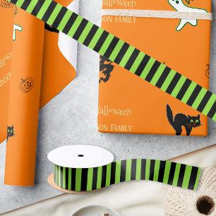 Birthday Halloween Green Black Stripes Gift Wrap Satin Ribbon