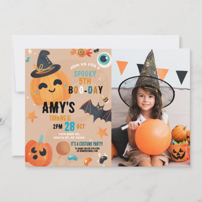 Birthday Halloween Pumpkin Photo Party Invitation (Front)