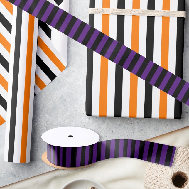 Birthday Halloween Purple Black Stripes Gift Wrap Satin Ribbon (Birthday Halloween Purple Black Stripes Gift Wrap Satin Ribbon)