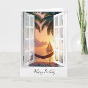 Birthday Hammock With Ocean View In Window Card