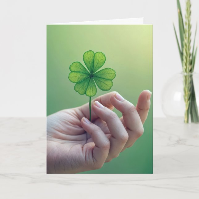 Birthday Hand Held Four-Leaf Clover Card (Front)
