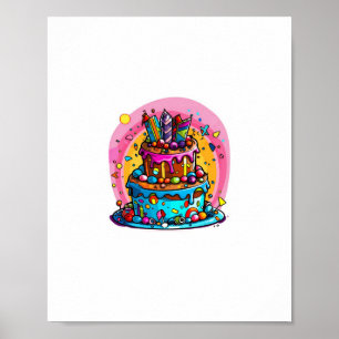 Birthday, happy birthday cake, colourful poster