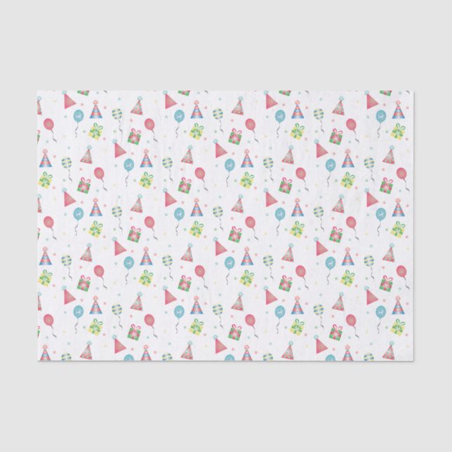 Birthday Hat Balloons Presents Pattern Colourful Tissue Paper (Front)