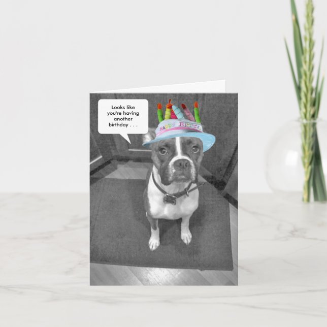 Birthday Hat Brindle Boxer Card (Front)