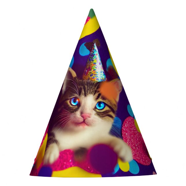Birthday Hat Confetti Kitty #1 - Paper Party Hats (Front)