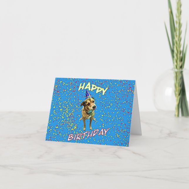 Birthday Hat Puppy - Fun Folded Greeting Card (Front)