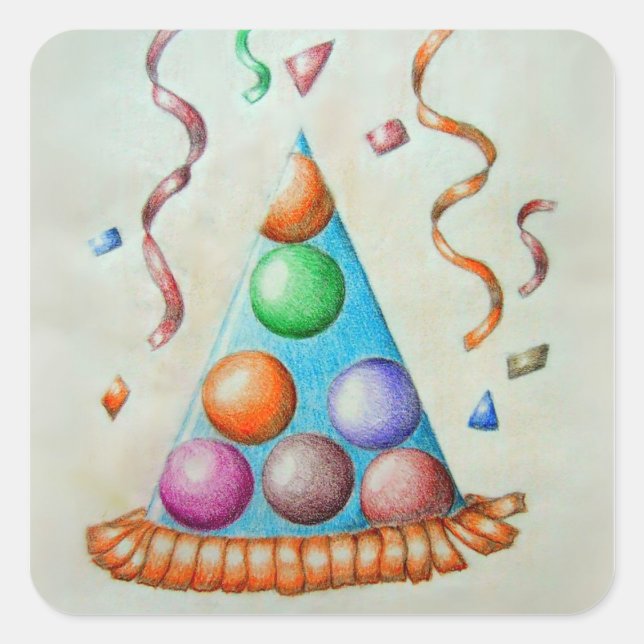 Birthday hat square sticker (Front)